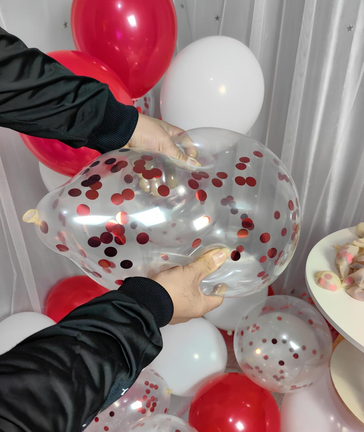 300 Pack Red and White Balloons 12 Inch Red Confetti Balloon for Various Party Events Decorations