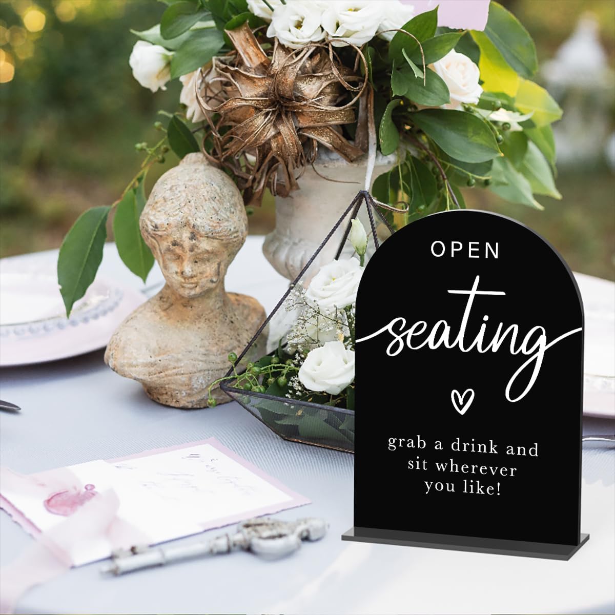 Acrylic Wedding Sign Wedding Signs for Ceremony Open Seating Sign for Wedding Modern Calligraphy Arch Acrylic Table Top Sign for Wedding Reception and Event Party Table(black）