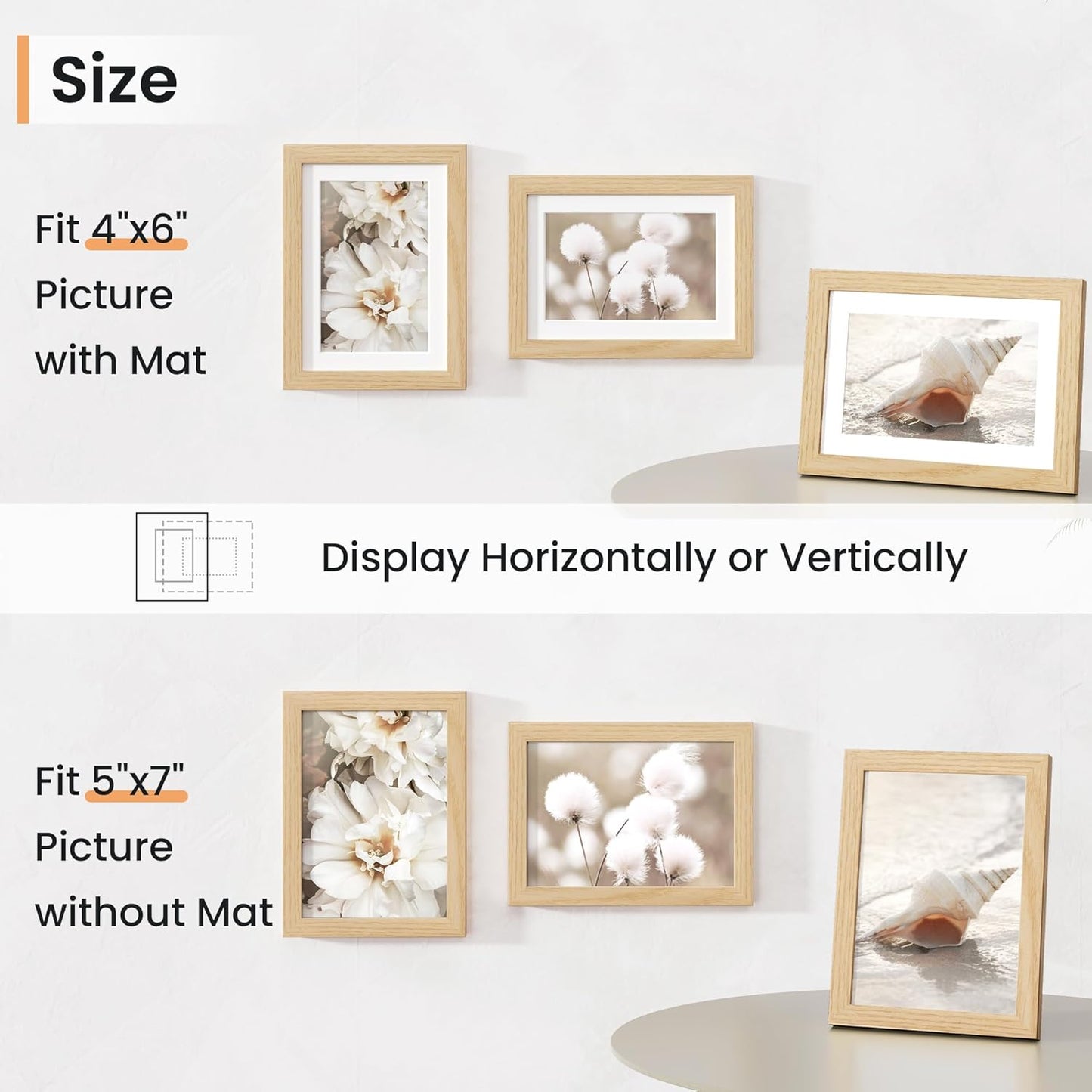 5x7 inch Picture Frame, 5x7 Photo Frames with 4x6 Removable Mat - High Definition Plexiglass - Vertical and Horizontal Display - Wall Hanging Frame - Oak Color, 12 Pack