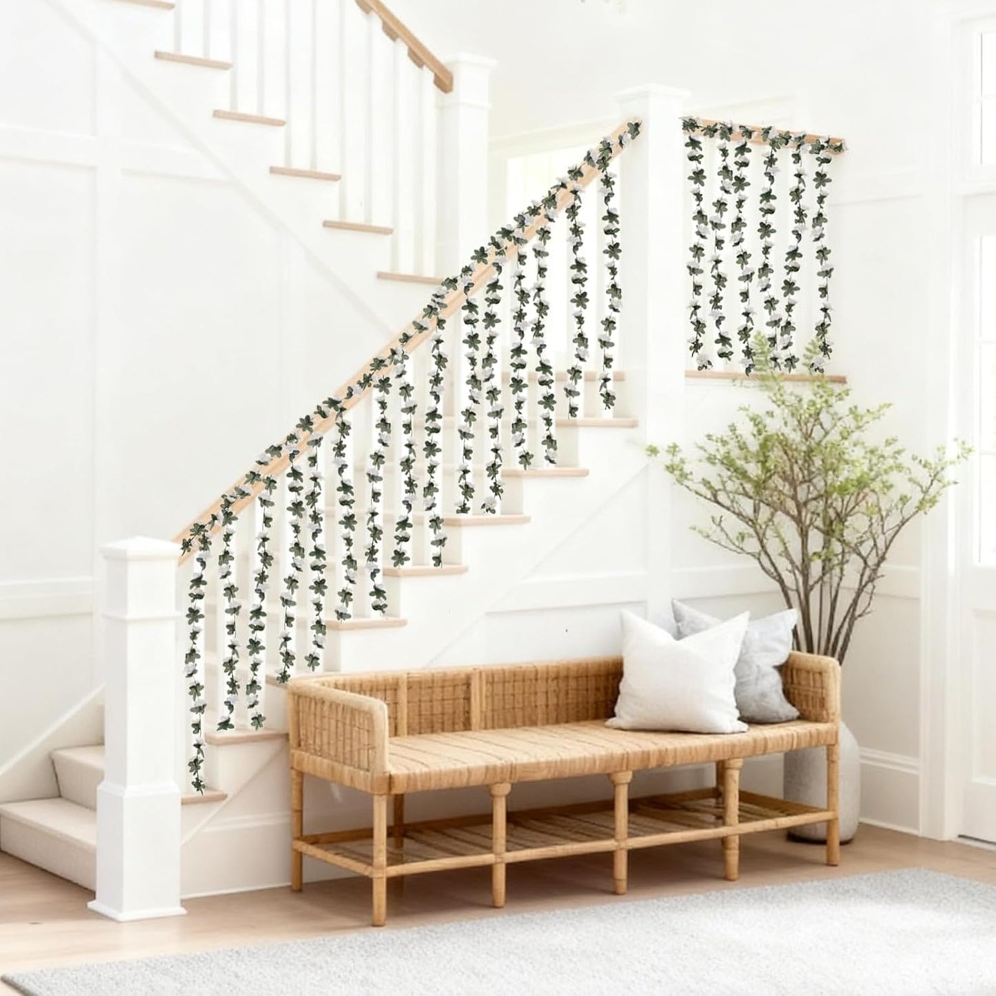 5 Pcs 41FT Flower Garland, Artificial Rose Garland Flowers Plants Fake Flower Hanging Rose Ivy, Birthday Party Valentine's Day Wedding Wall Arch Decor（White）