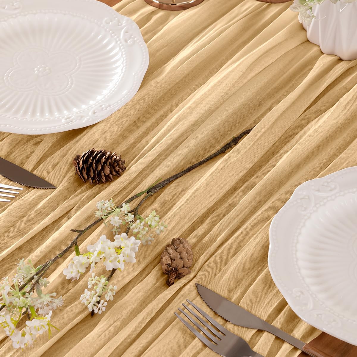 Beige Table Runner Cheesecloth Table Runner 10FT Farmhouse Table Runners 120 Inches Fall Table Decor Dining Room Centerpiece Wedding Boho Baby Shower Birthday