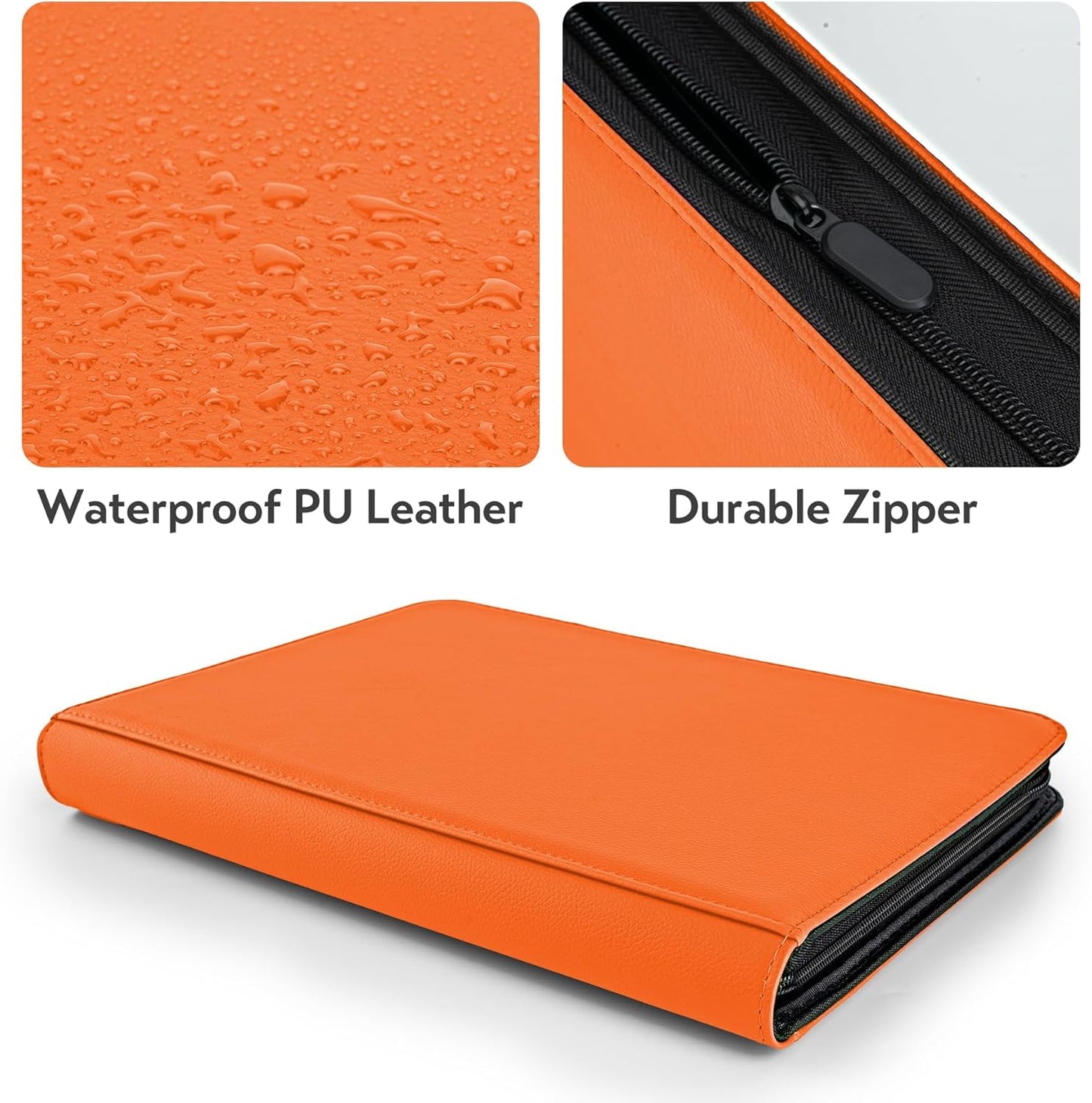 Card Binder 9 Pocket for 360 Cards - Premium Trading Card Binder with Sleeves Protection, Side Loading Collection for TCG, MTG, YGO, One Piece Collectible Cards (Orange)