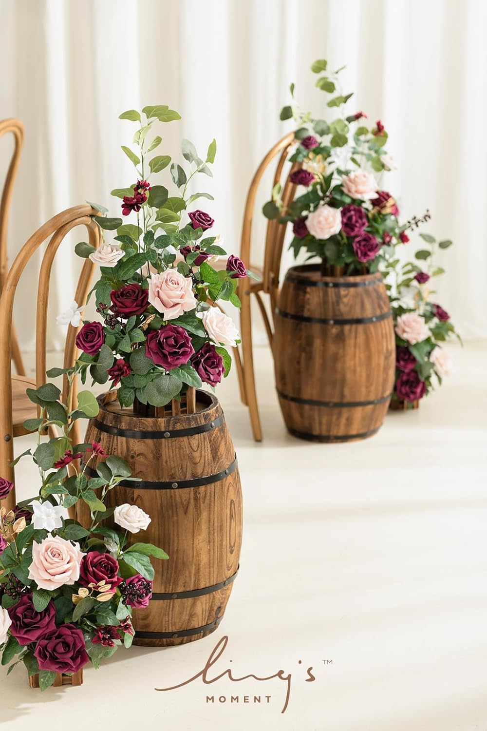Ling's moment 17.5" Tall Standing Artificial Flowers Arrangements 4 pcs Fall Wedding Aisle Runner Chair Decorations Marsala & Blush Centerpieces for Ceremony Reception Rose Floral Party Outdoor