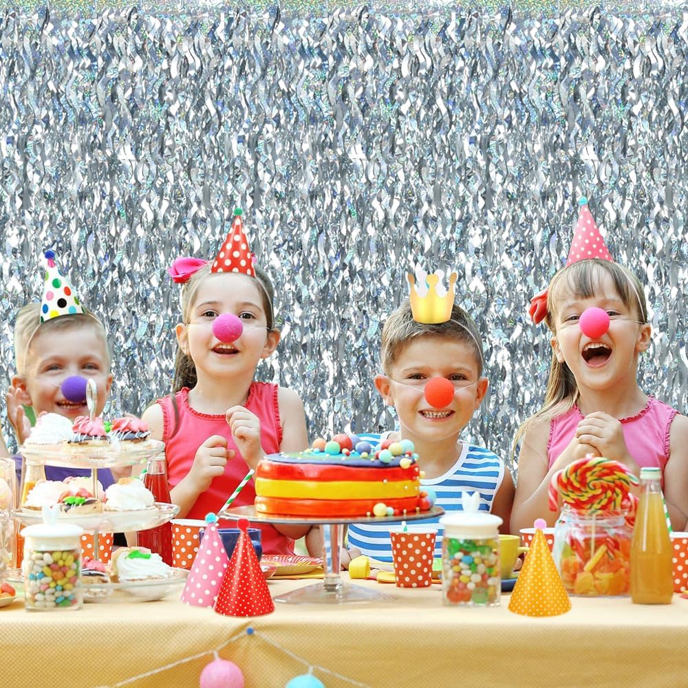 TONIFUL 3Pcs Wavy Metallic Tinsel Foil Fringe Curtains Silver Streamer Backdrop for Photo Booth Props,Party Door Wall Curtain,Bachelorette,Birthday,Anniversary,Bridal Shower Decor (9.9ft x 6.6ft)