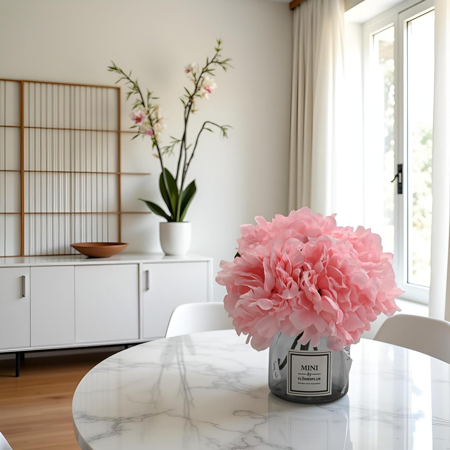 LADADA Artificial Peony and Glass vase Decoration, Used for Dining Table, Kitchen Decoration(Light Purple)