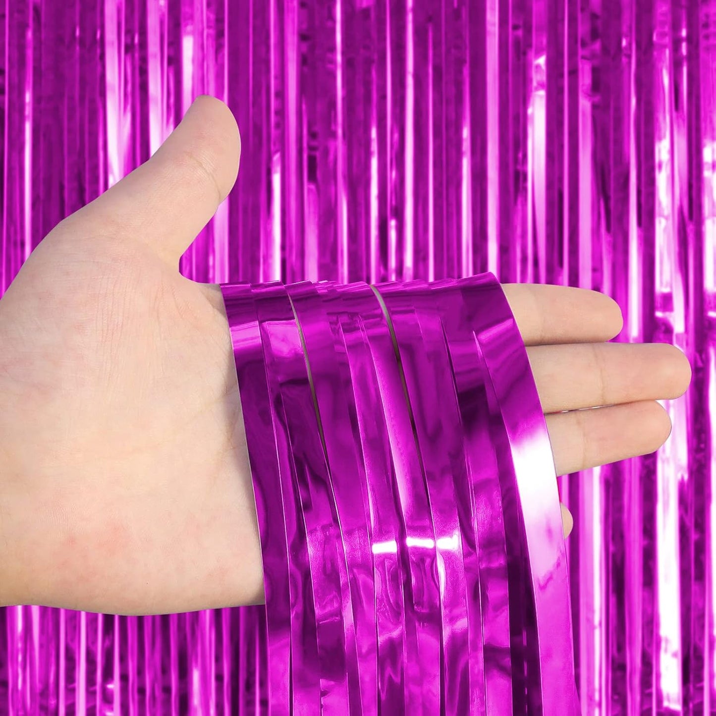 2 Pack Rose Red Fringe Curtains Foil Shiny Fringe Backdrop Tinsel Door Streamers Foil Curtains for Birthday Wedding Engagement Bridal Shower Celebration Party Decorations Large