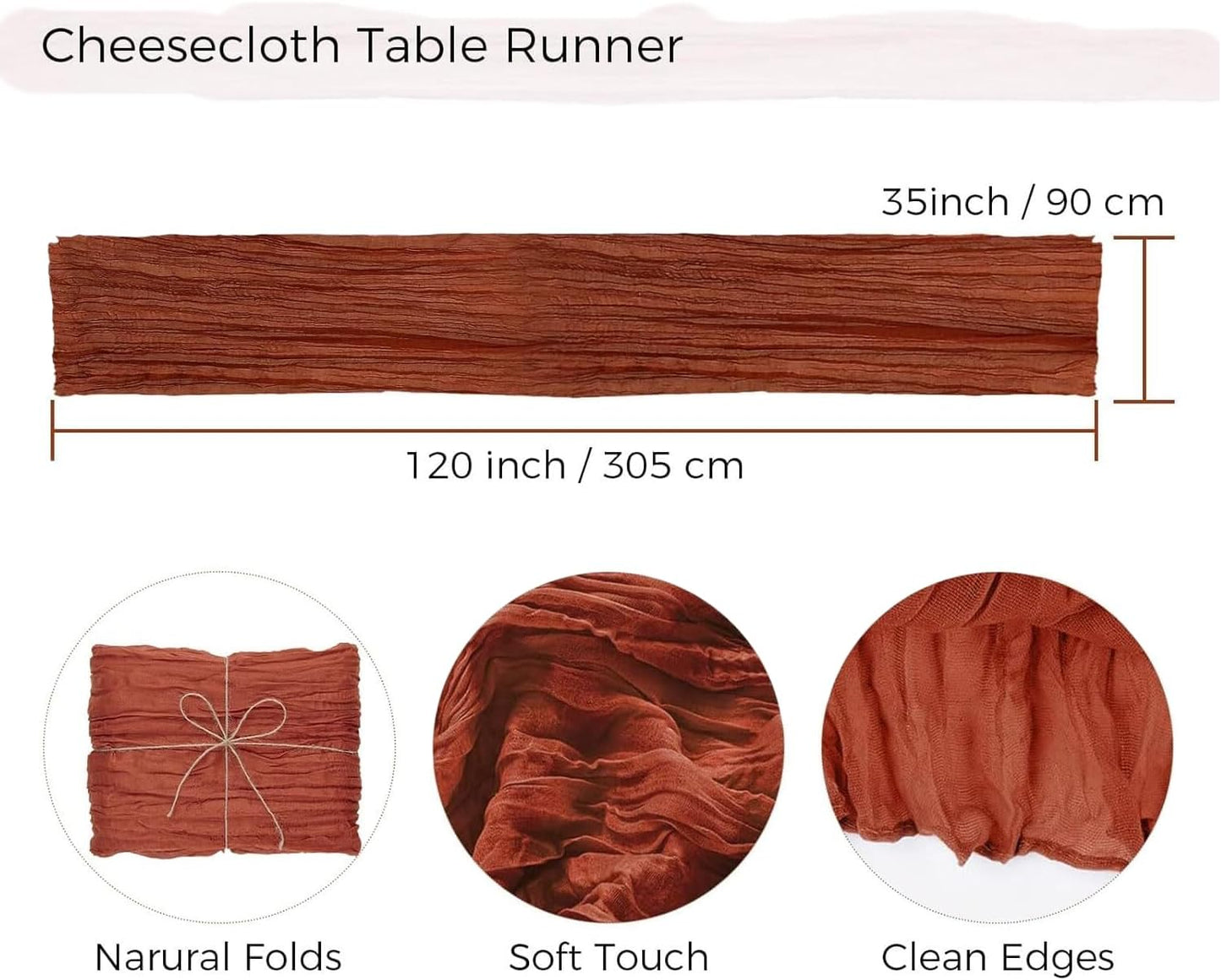 6Pcs Terracotta Cheesecloth Table Runner 120 Inch10FT Terracotta Color Rustic Boho Cheesecloth Table Runnerfor Wedding Party Baby Shower Birthday Home Decor Holiday Decorations
