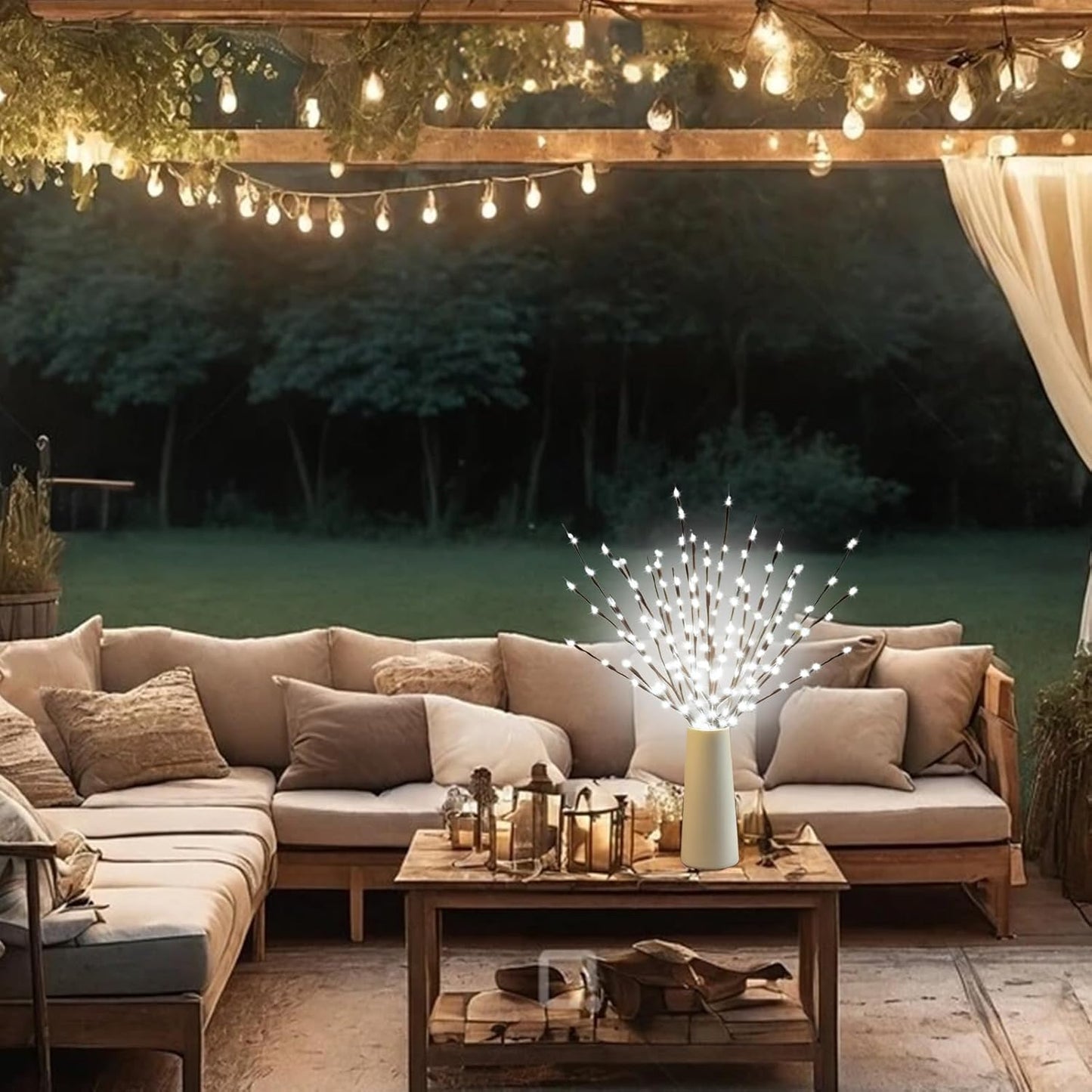 DK177 2 Pack Led Branch Light Battery Operated Lighted Branch Vase Filler Willow Tree Artificial Little Twig Power Brown 30 Inch 20 LED for Home Outdoor Indoor Romantic Decoration, White Light