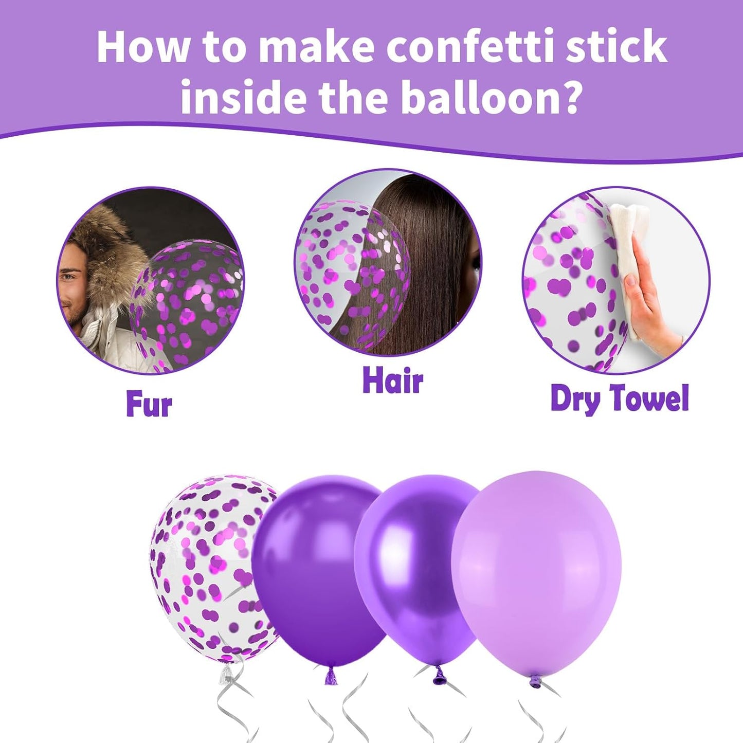 Purple Balloons, Lavender Purple Balloons Pearl Light Purple Party Balloons Metallic Purple Confetti Balloons Matte Pale Purple Latex Balloons for Kids Girls Birthday Wedding Baby Shower Graduation