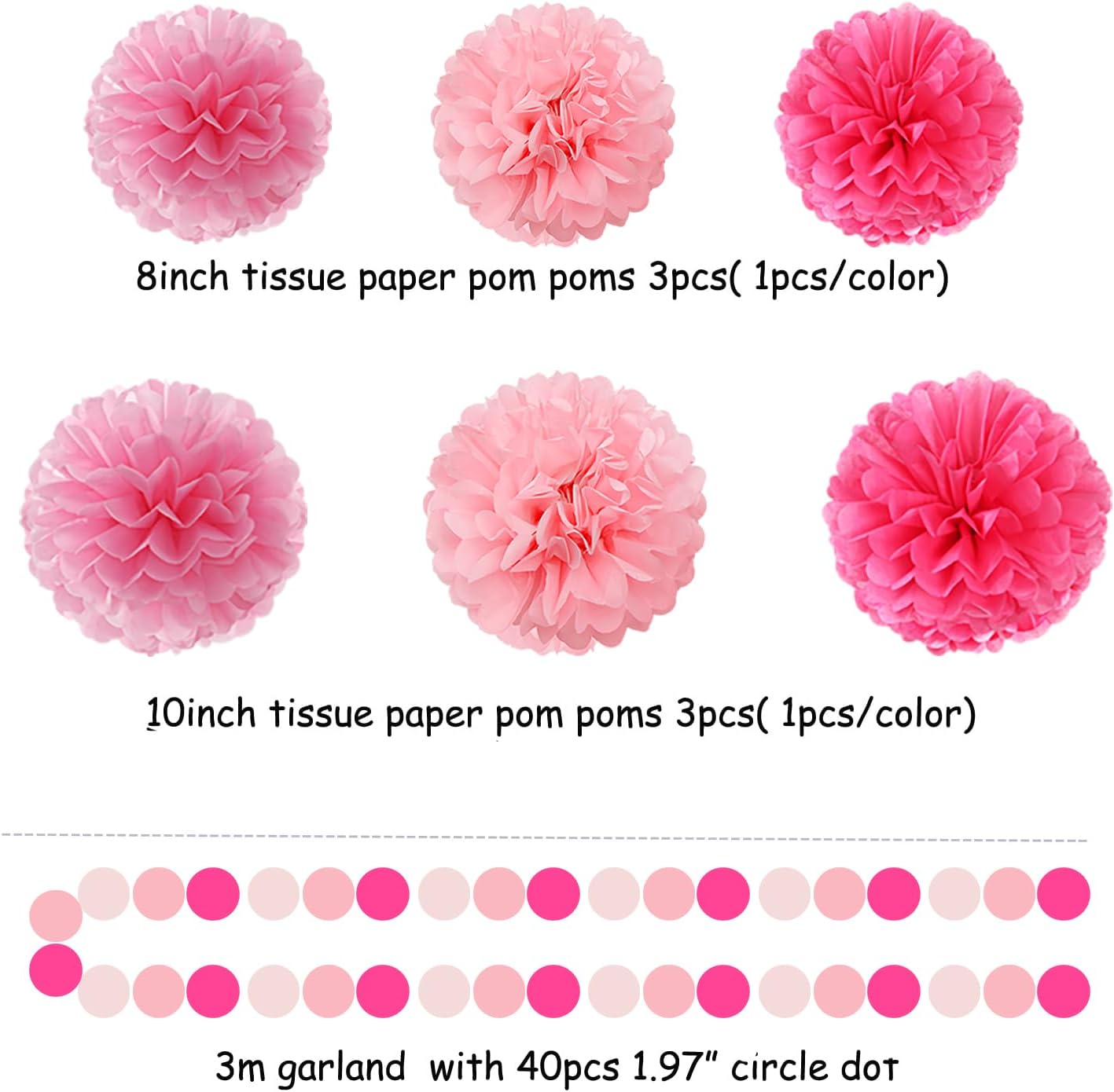 Rose Hot Pink Party Decorations - 23pcs Girl Birthday Baby Shower Tissue Pom Poms Streamers, Bachelorette Bridal Wedding Engagement Supplies Tassel Garland Banner, Favors Decor Ouruola