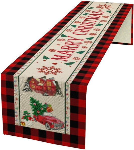 Merry Christmas Table Runner,Winter Xmas Holiday Table Cloth Kitchen Dining Table Decoration for Home Party Decor 13x70 Inch