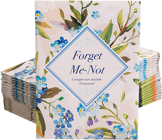 Vintage Look - 25 Individual Forget Me Not Flower Seed Packet Favors - Non GMO - Ready to Give - Bulk Pack of 25