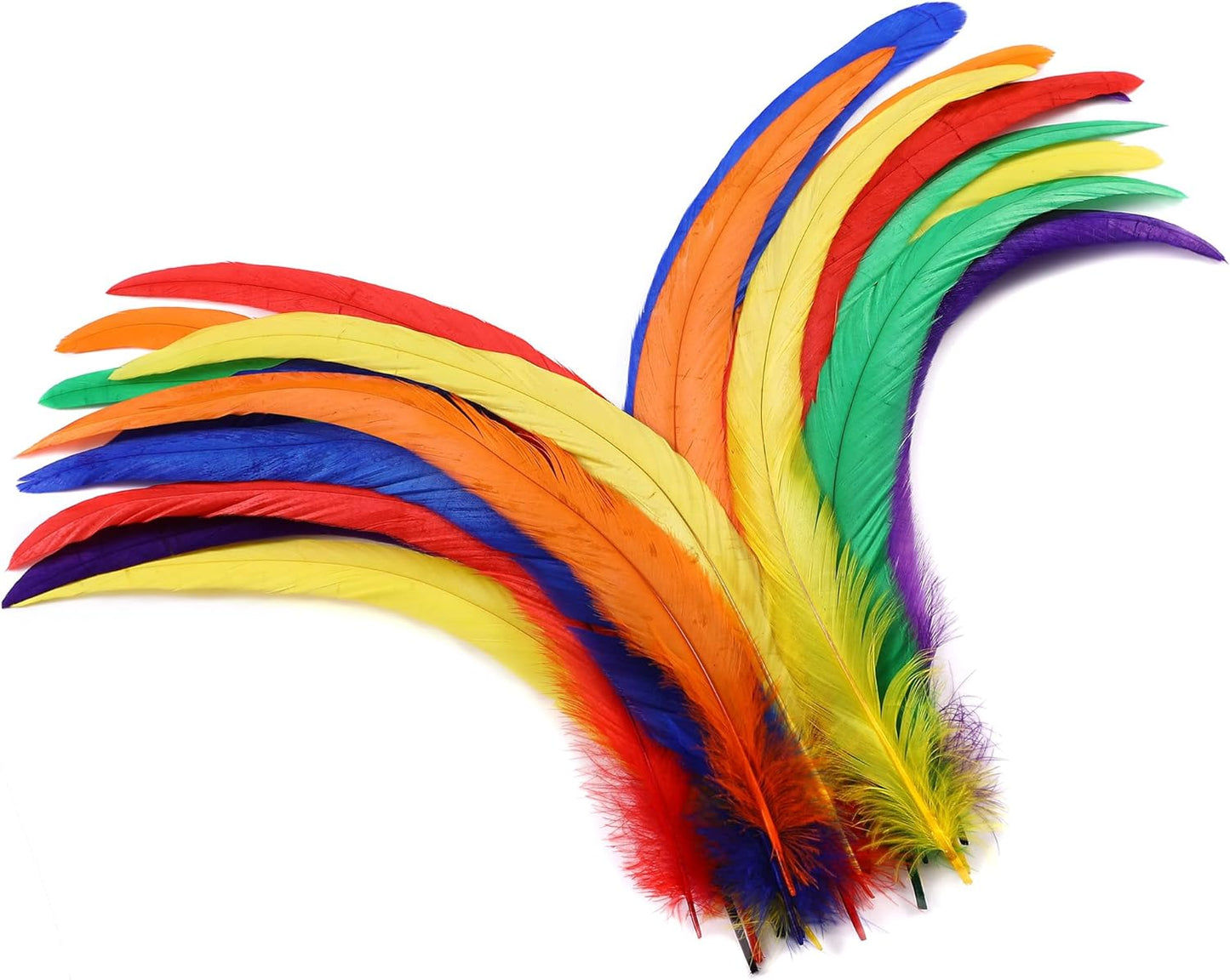 Holmgren Colorful Rooster Tail Feathers - 60pcs 12-14inch Natural Long Rooster Tail Feathers Bulk for DIY Crafts Hats Costume, Holiday Themed Party Decoration (Colorful)