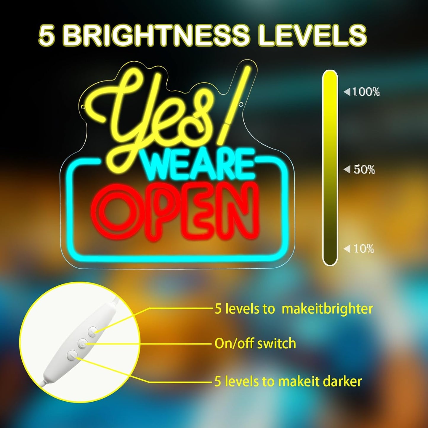 Open Neon Signs Yes We Are Open Neon Light,USB Powered,Hanging Wall Art Decor for Business,Coffee, Shop, Bar, Bakery,Hotel Store,13.7 x 12.2 IN-USB Powered-Acrylic