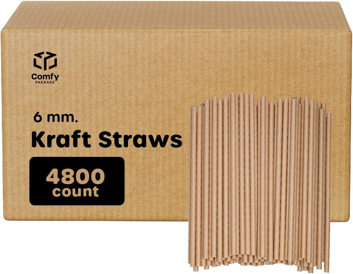 Comfy Package [Case of 4,800] Kraft Paper Straws, 100% Biodegradable & Ink-free, Straws for drinking and Crafts - Kraft