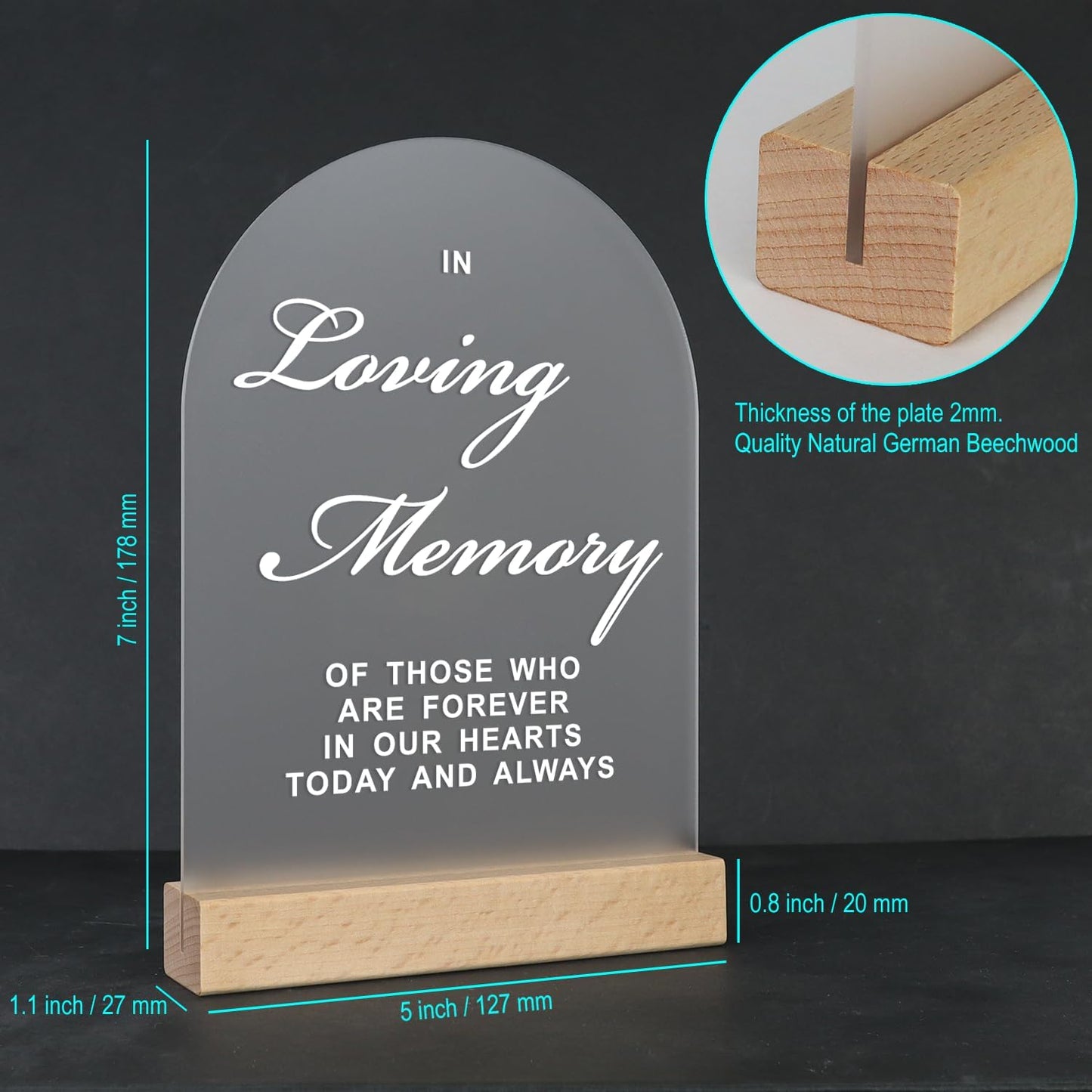 In Loving Memory Wedding Sign for Memory Table, Acrylic Wedding Signs with Wood Stand, 5x7" Frosted Arch Wedding Essentials Stuff, Perfect Memory Table Sign for Wedding, Party, Anniversary, Event