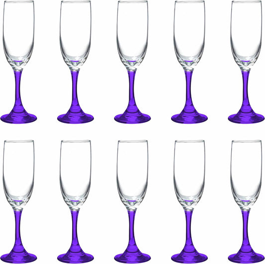 DISCOUNT PROMOS Premiere Champagne Flutes 6.25 oz. Set of 10, Bulk Pack - Elegant Drinkware for Weddings, Events, & Promotional Gifts - Purple