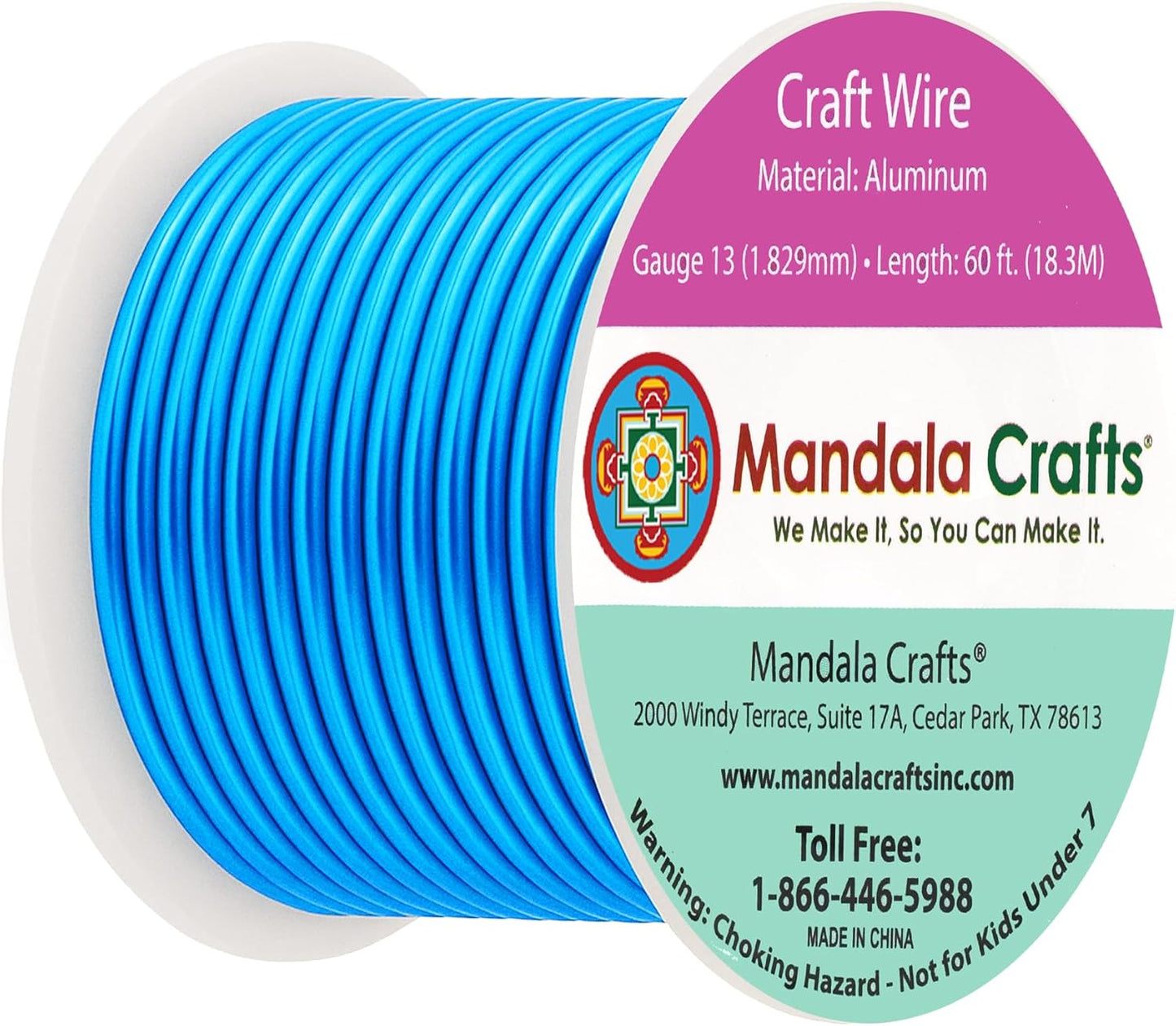 Mandala Crafts 13 Gauge Anodized Aluminum Craft Wire for Jewelry Making - 60 FT Colored Flexible Bondi Blue Wire - Bendable for Bonsai Armature Crafting Sculpting
