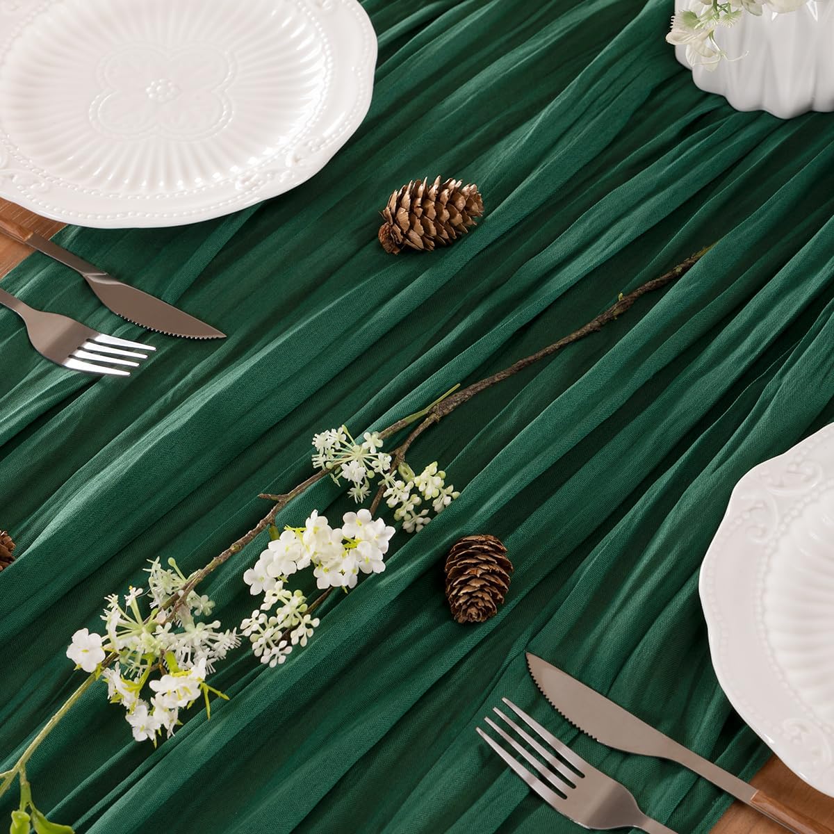 Emerald Green Table Runner Cheesecloth Table Runner 4 Pack 10FT Farmhouse Table Runners 120 Inches Fall Table Decor Dining Room Centerpiece Wedding Boho Baby Shower Birthday