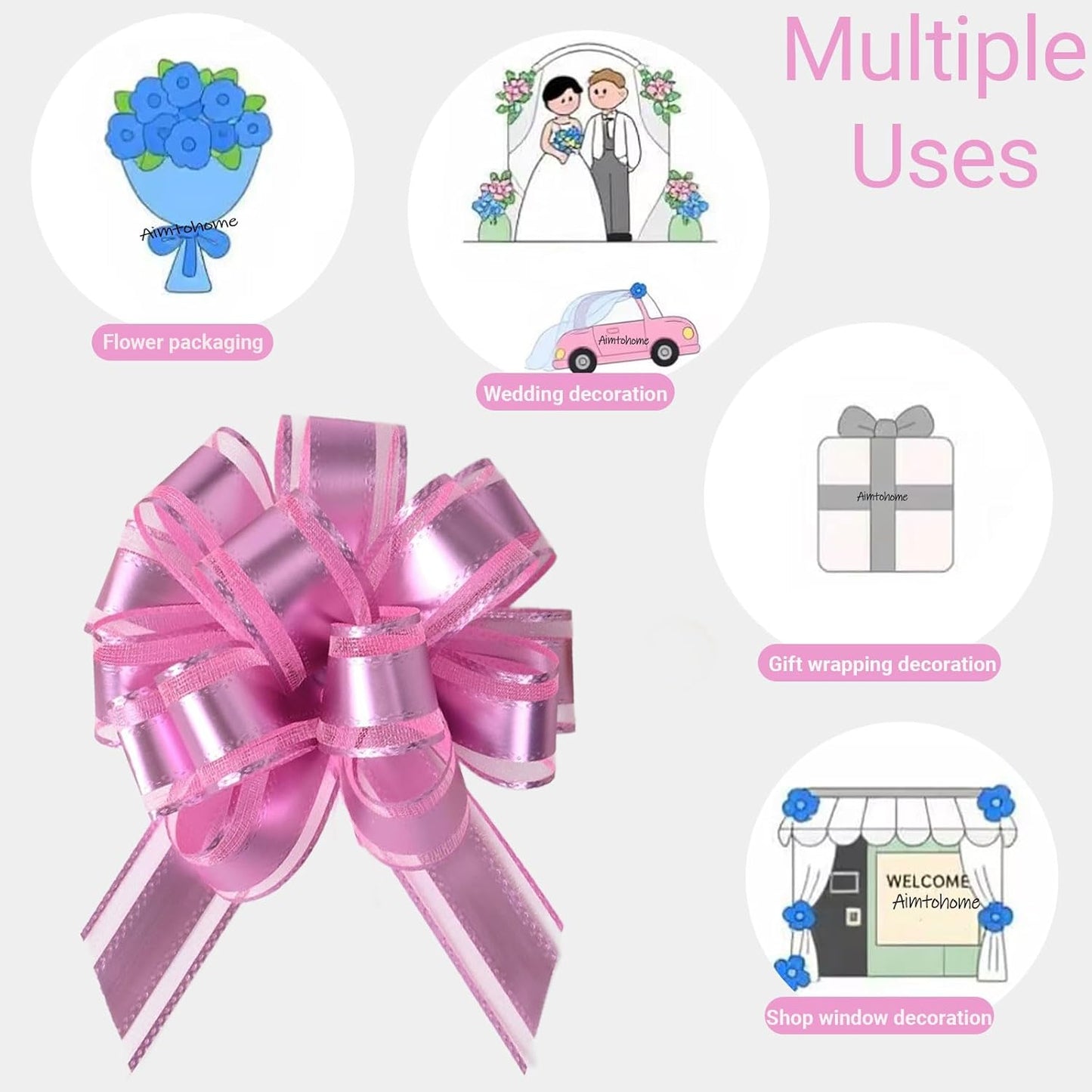 Small Pull Bows, 10 PCS 4 Inch Pink Gift Bows for Wrapping,Basket, Wedding,Birthday Party,Flower Bouquet Decoration