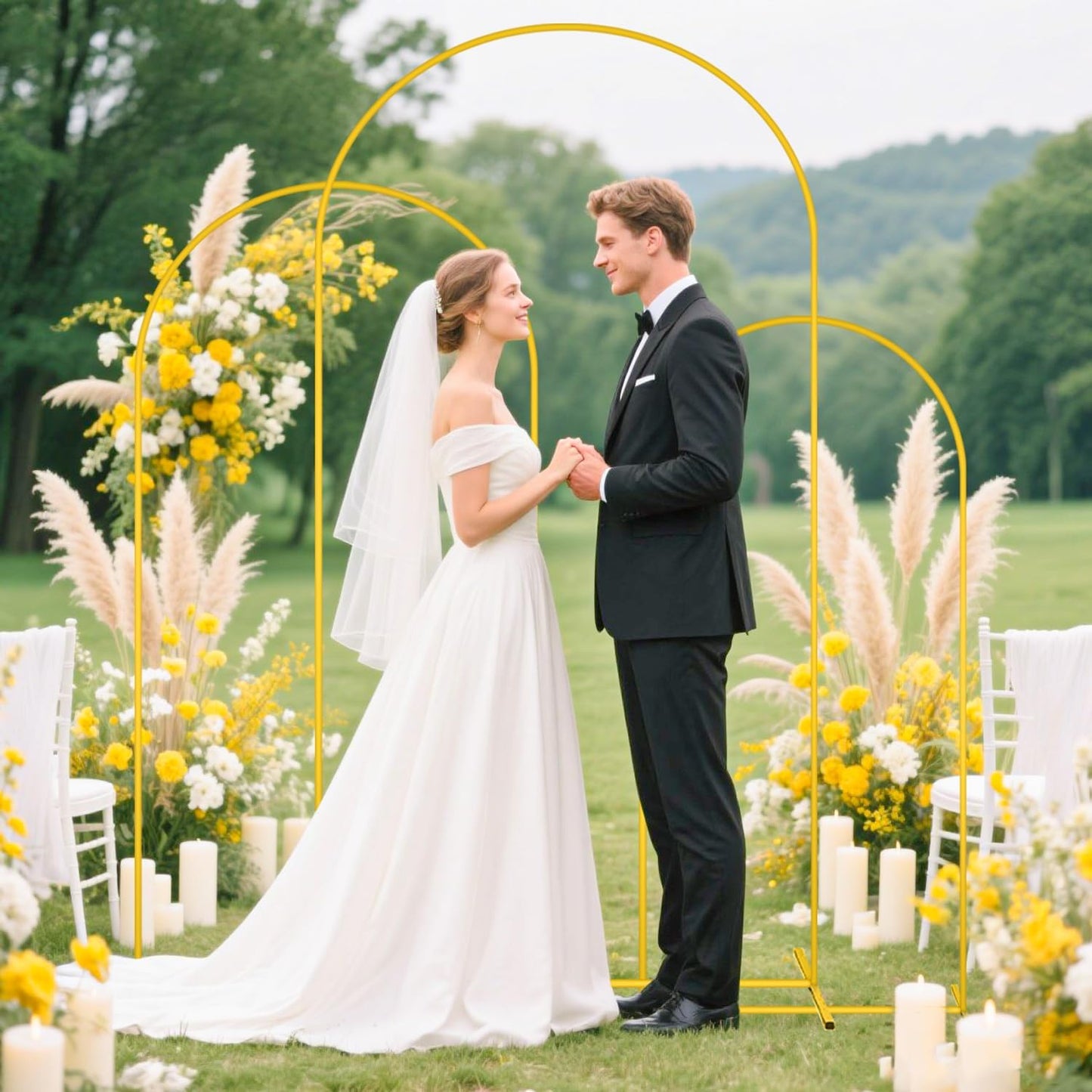 MODFUNS Arch Backdrop Stand and Cover Set 4&5&6ft Gold Sequin Arch Stand Cover Metal Arch Frame Vintage Backdrop Stands for Baby Shower Birthday Party Ceremony Decoration