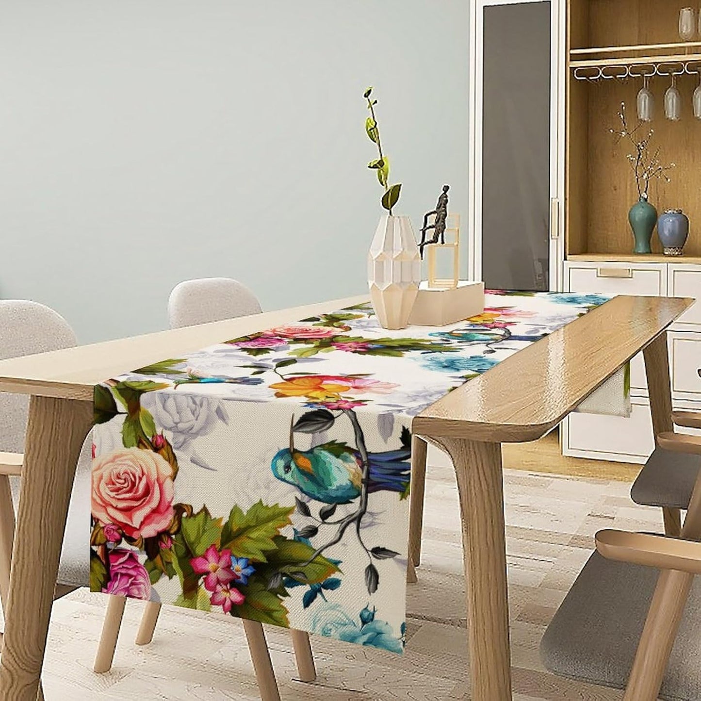 Hummingbird Table Runner,Vintage Floral Country Style Table Cloth Home Kitchen Restaurant Party Decoration 13x108 Inch