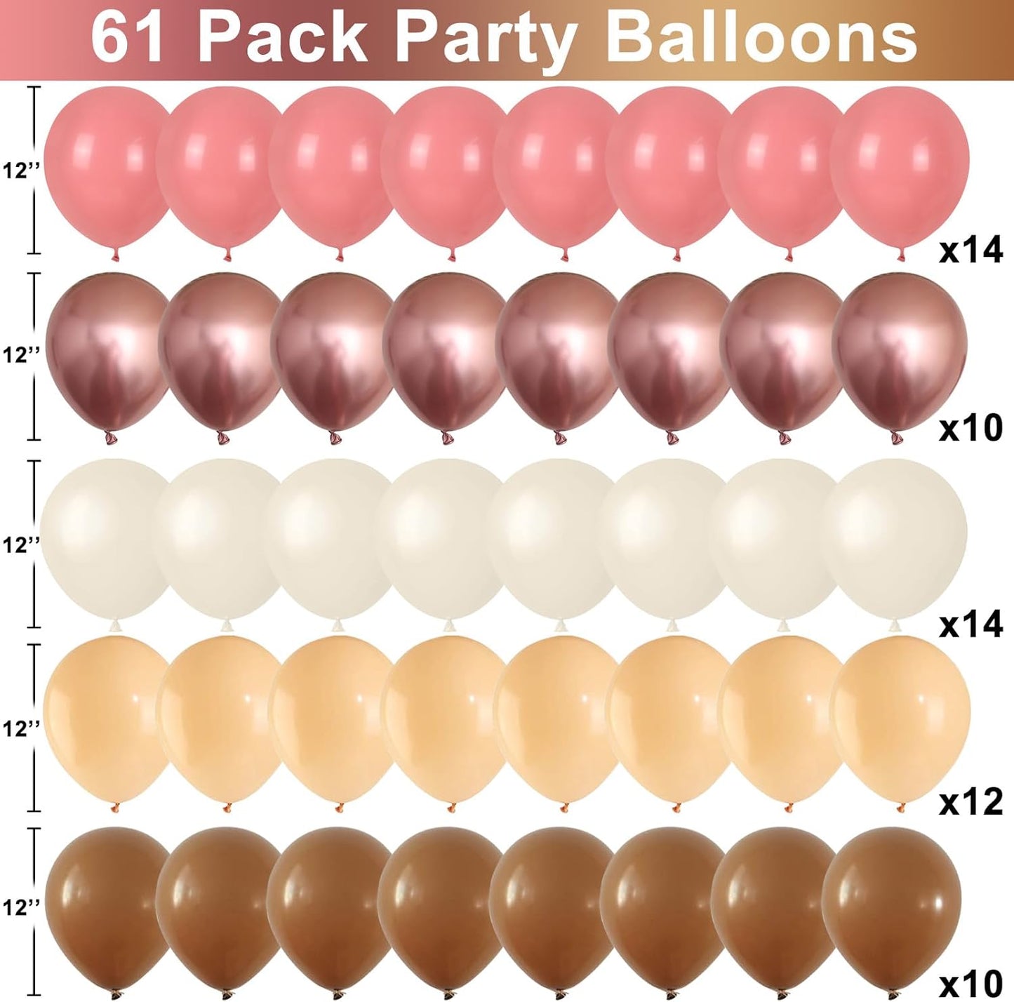 Boho Blush Pink Brown Balloons, 12-Inch Retro Blush Brown Beige Latex Balloons Set for Bridal Baby Shower Girl Birthday Wedding Decoration