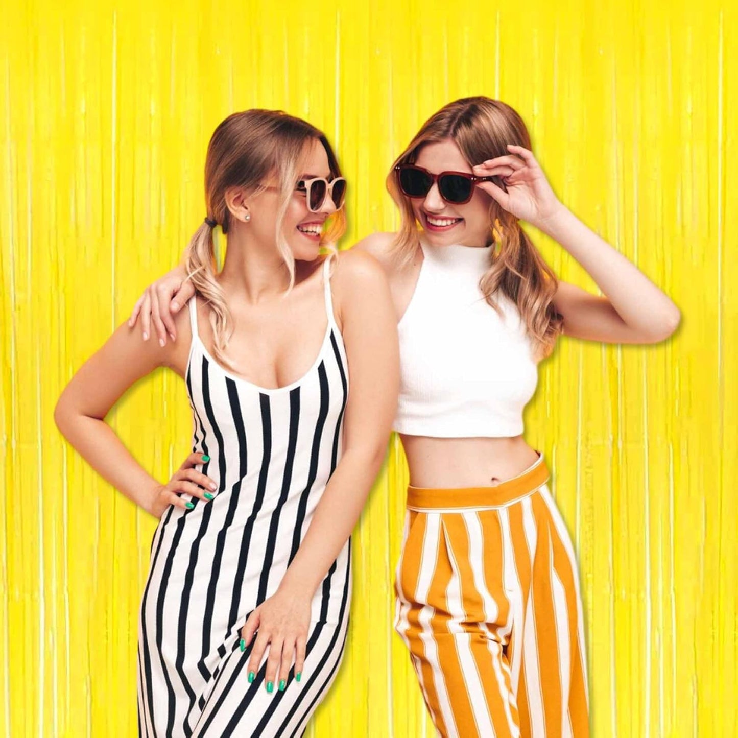 3 Pack Macaron Yellow Foil Fringe Curtains Backdrop, 3.28 x 9.8 Ft Metallic Streamers Tinsel Curtains Background for Photo Booth, Birthday, Halloween, Christmas, New Year Party Decorations