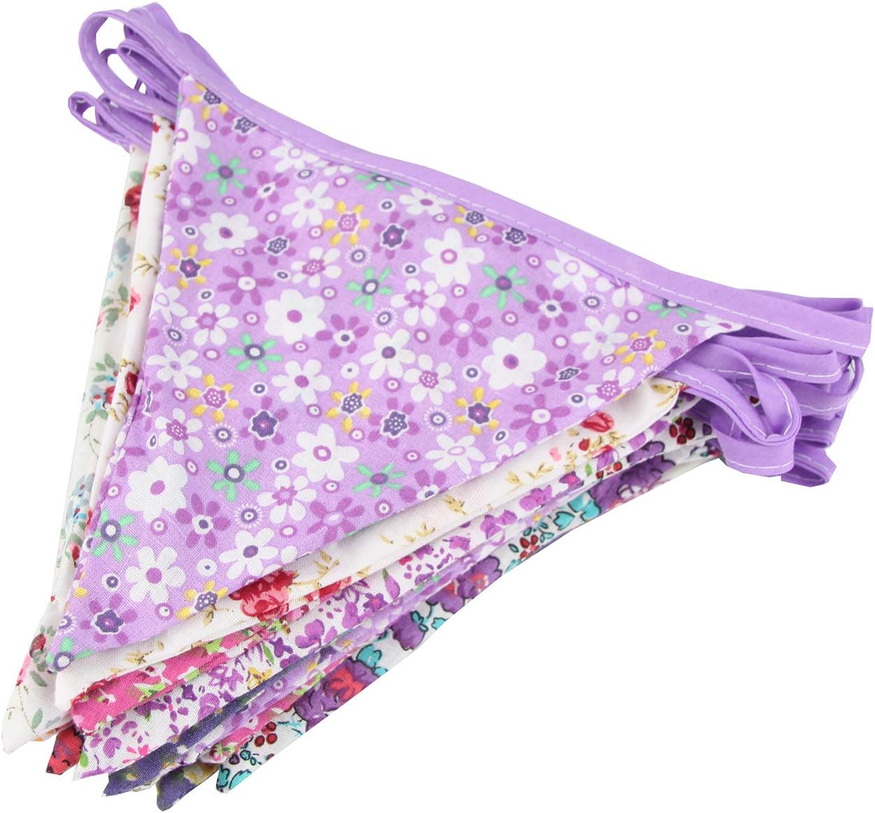 10M/32Ft Triangle Bunting Banner, 36 Pcs Cotton Fabric Flags Pennant Garlands for Birthday Party, Wedding, Baby Shower, Outdoor and Home Decorations (Purple)