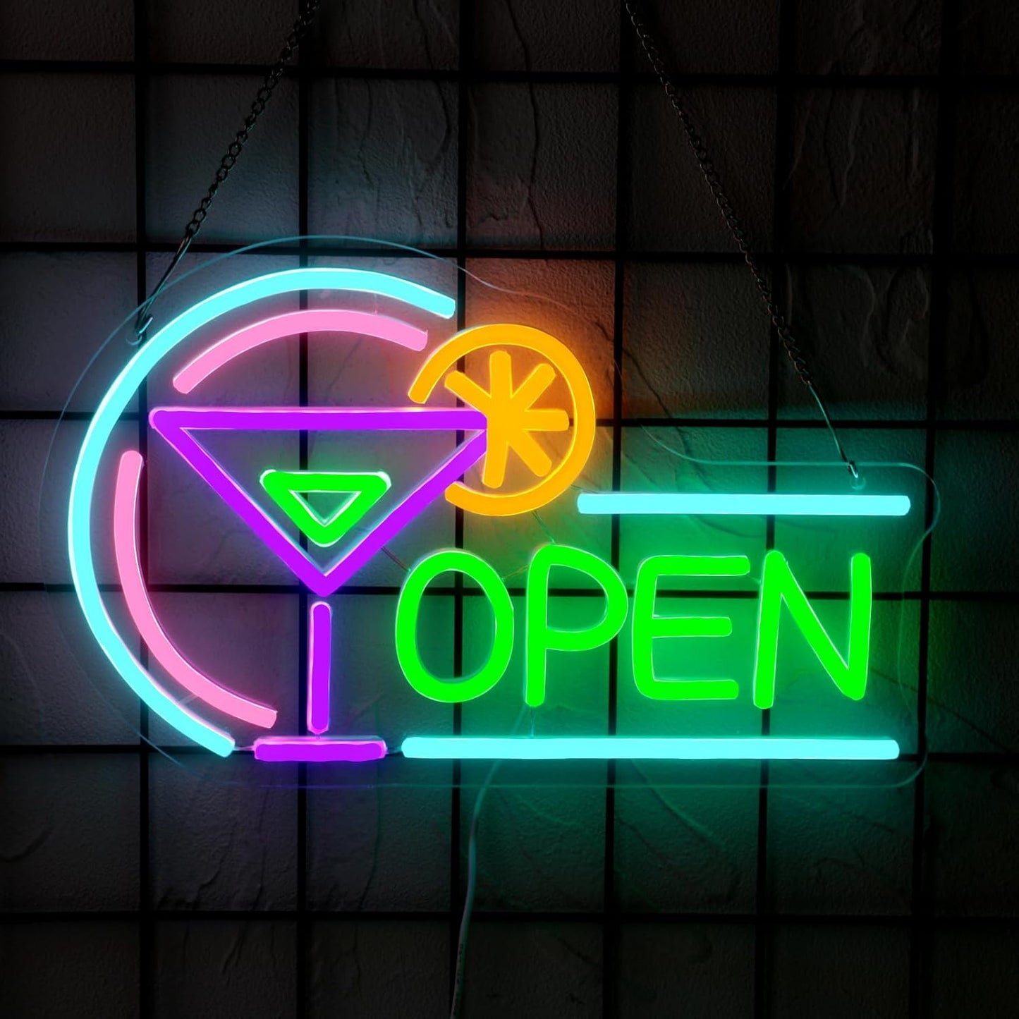Open Neon Signs for Business, USB Dimmable Cocktails Neon Light for Beer Bar Pub Coffee Home Man Cave Stores Hotel Party Window Wall Decor