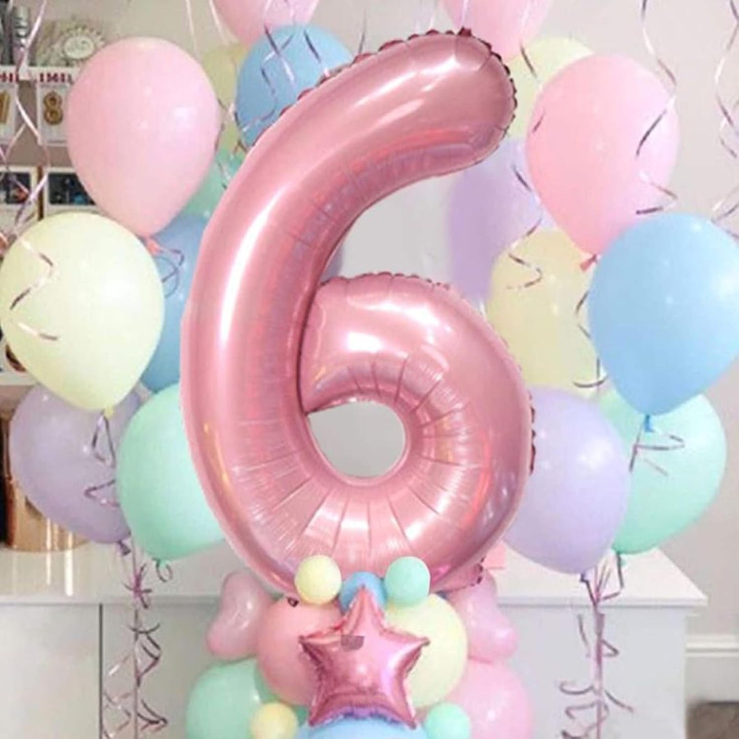 Light Pink Number 6 Balloon 40 Inch Big Self Inflating Foil Number Balloons 0-9, Pastel Pink Digital 6 Helium Balloon for 6th 16th Girls Birthday Party Graduation Anniversary Princess Party Decoration