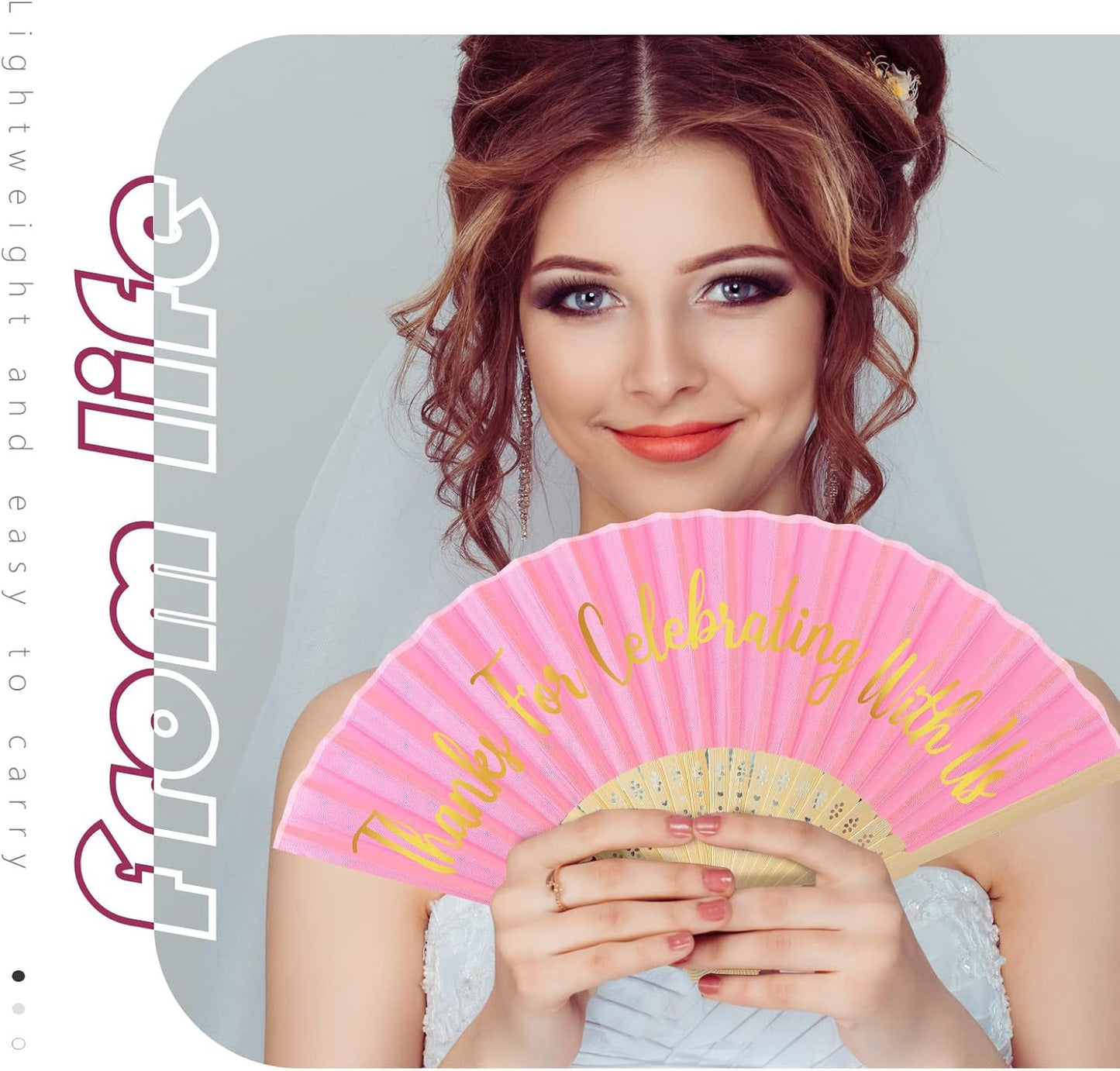 Jetec 50 Pcs Wedding Fans for Guests Bulk Silk Hand Fans Handheld Folded Thank You for Celebrating with Us Wedding Favors for Bridal Bridesmaid Baby Shower Dancing Party Church Gift(Pink)