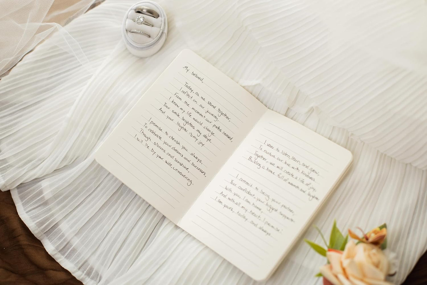 Slim Vow Books (Set of 2 - Design 2) - Soft Cream Canvas Linen Textured Cover Wedding Vow Booklets, Ceremony Speech Promise Notebook Journal, Gift for Newly Engaged Couple, 48 Lined Pages, 5.75" x 4"