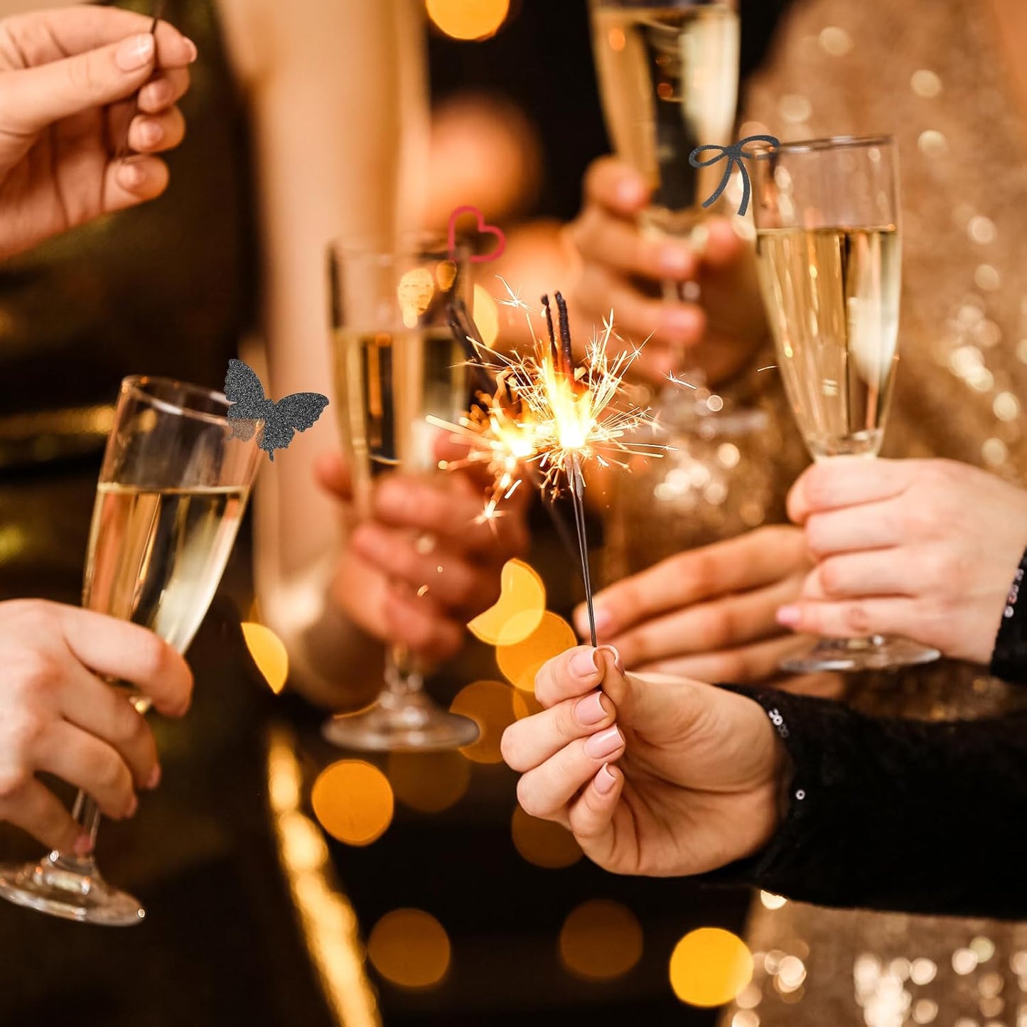 PATIKIL 50 Pcs Bow Drink Tags, Acrylic Wine Glass Charms Reusable Drink Markers for Party Wedding Birthday and Events Accessories, Mirror Silver