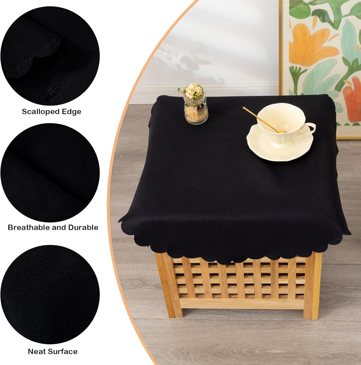 Small Round Black Tablecloth 24 Inch Polyester Fabric Washable Table Cover Decorative Wrinkle Resistant Solid Color Table Cloth for Nightstand Party Wedding Camping