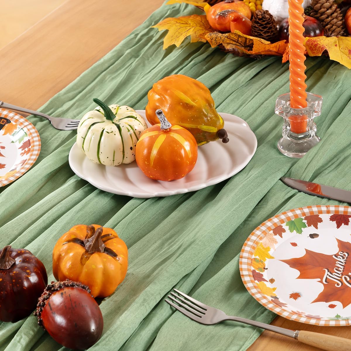 Sage Green Cheesecloth Table Runner 4 Pack Fall Table Runners Boho Gauze 120 Inches Sage Cheese Cloth Fall Table Decorations for Thanksgiving Wedding Bridal Baby Shower Tea Party