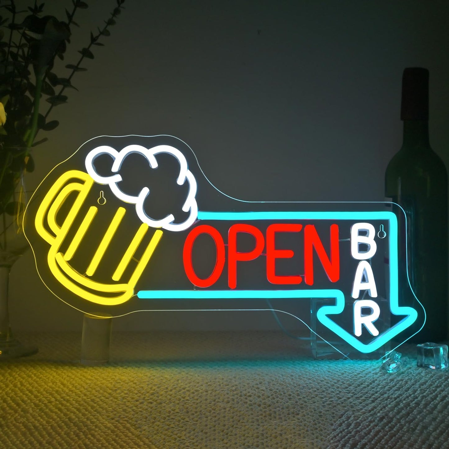 Ineonlife Bar Open Neon Sign Light Up for Wall Decor Cold Beer Led Sign for bar Small Acrylic Art Decor for restaurant business club party man cave Decorations 16.53x9.45 inch USB POWER
