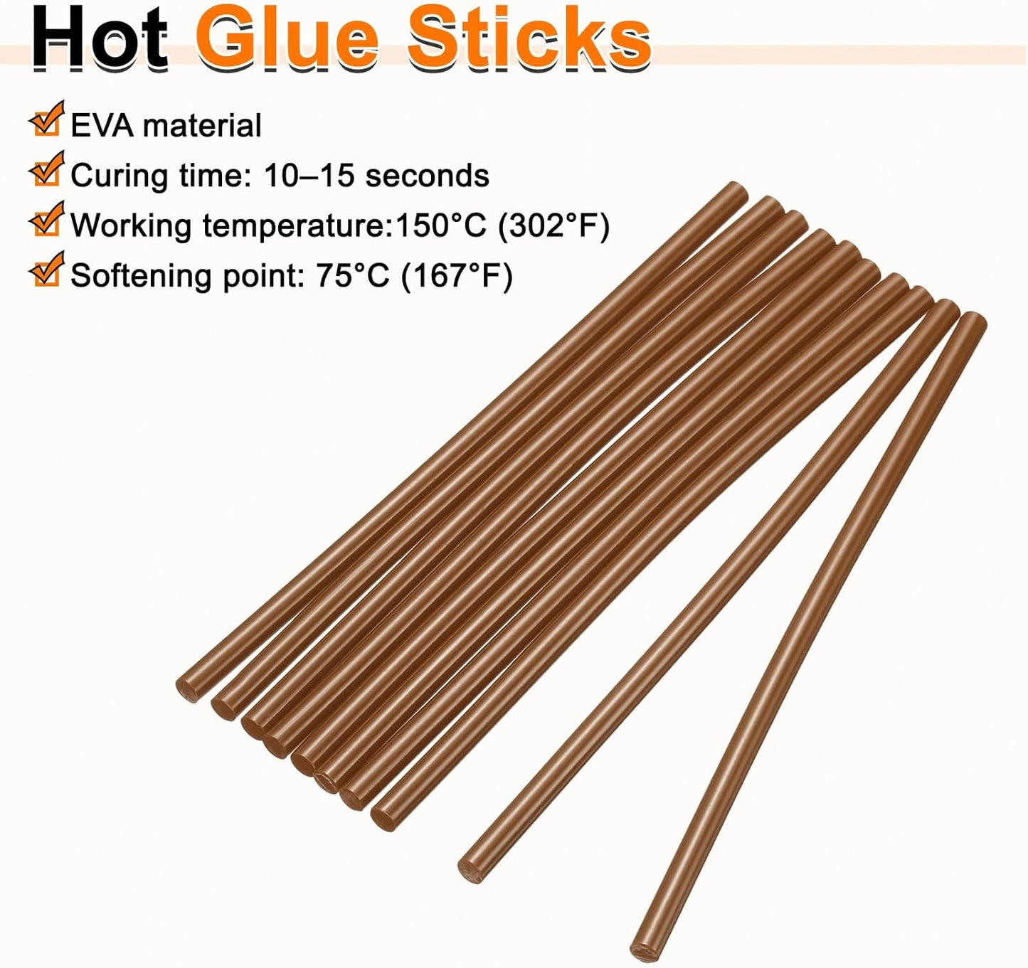 HARFINGTON 10pcs Hot Glue Sticks 0.28" Dia x 7.87" Long EVA Mini Hot Melt Adhesive Glue Stick for Hot Melt Gun Wood Plastic Glass Flowers Fabrics Foam, Brown