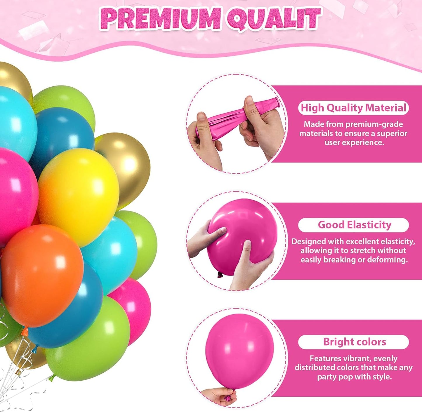 Rainbow Balloons, 60pcs Colorful Balloons, Matte Hot Pink Teal Blue Green Orange Yellow Gold Balloon For Birthday Baby Shower Summer Beach Tropical Hawaiian Theme Party Wedding Anniversary Decorations