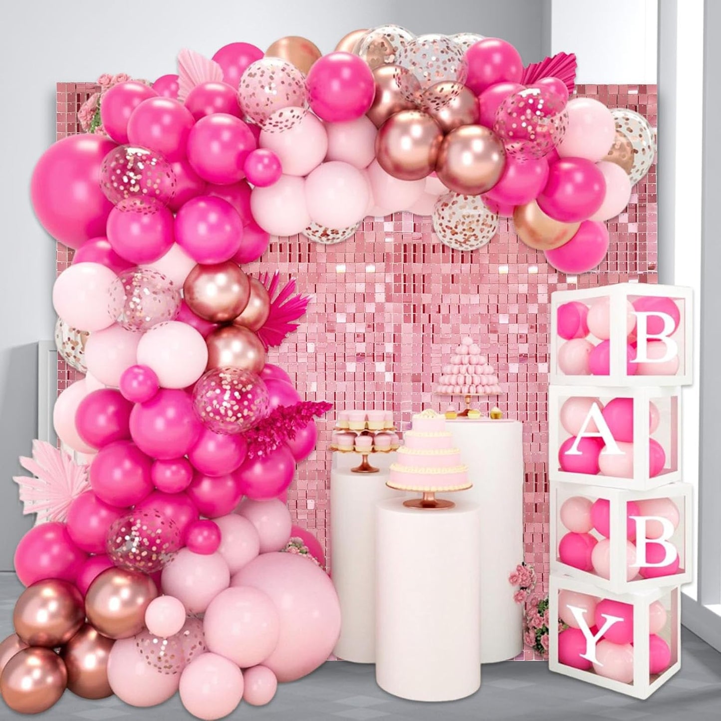 24PCS Rose Gold Shimmer Wall Backdrop, Square Sequin Backdrops Panel, Glitter Wall Background for Birthdays, Weddings, Graduation, Engagements, Disco Bachelorette Party Decoration (4FTx6FT)