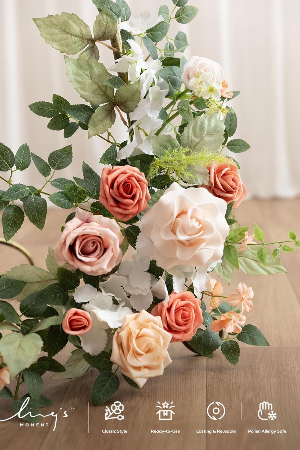 Ling's moment 2pcs Wedding Flowers Garland Artificial Floral Swag Arch Decorations Greenery Arrangements Blush & Pink Ceremony Reception Garden Easel Wall Entryway Outdoor Board(NOT Include Sign)