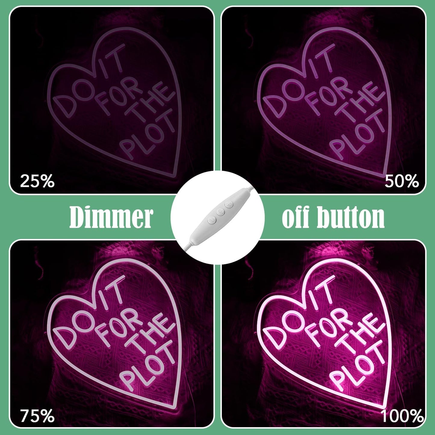Do It For The Plot Neon Sign Dimmable Pink Words Neon Light for Wall Decor USB Led Heart Neon Light Sign for Bedroom Living Room Wedding Party Bar Neon Sign