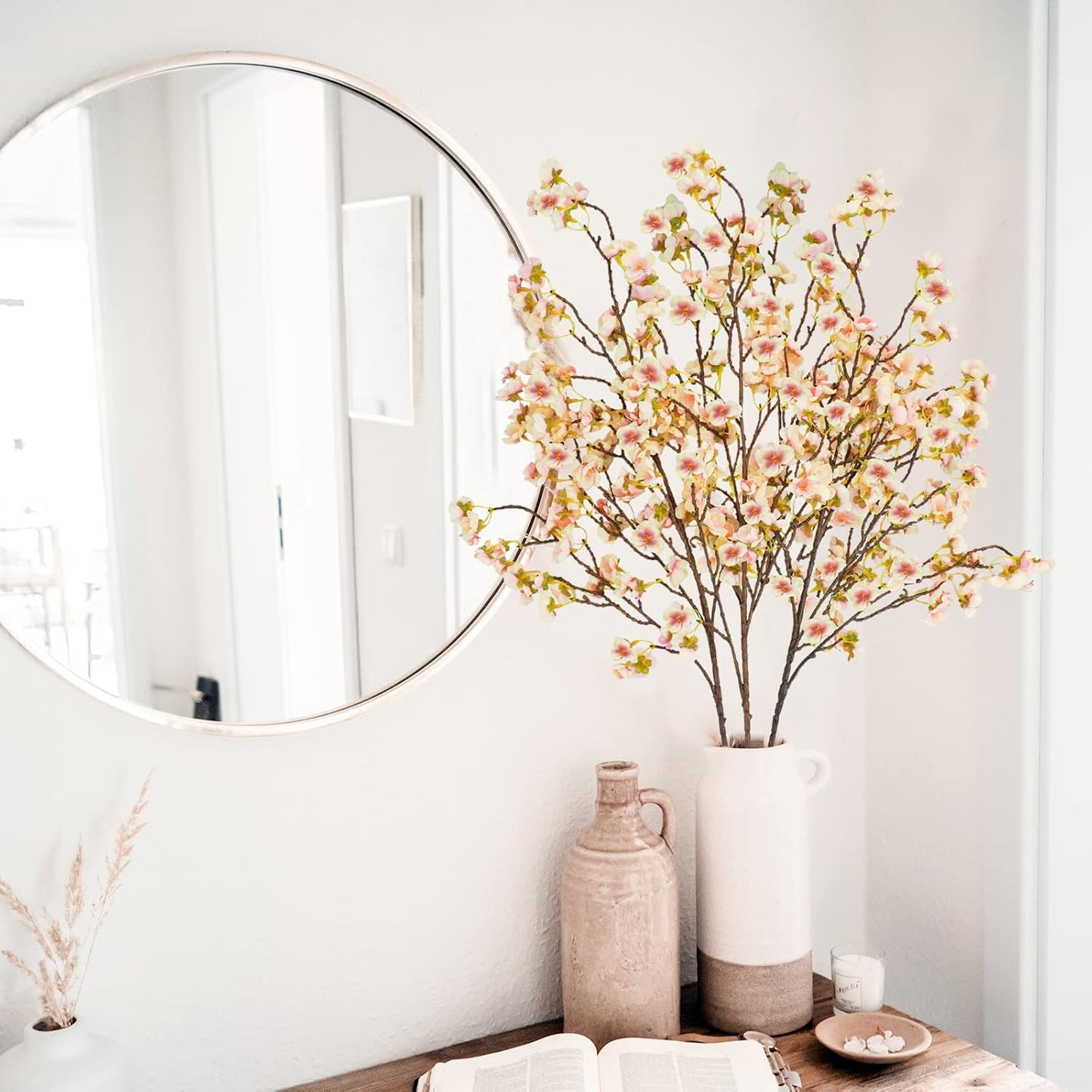 Uieke 3PCS Silk Cherry Blossom Branches, 40.5in Artificial Cherry Blossom Flowers Long Stems Fake Flowers Arrangements for Tall Vase Wedding Home Japanese Decor, Yellow Pink