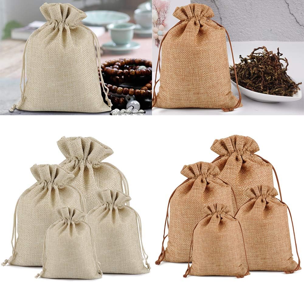 Lucky Monet 25/50/100PCS Burlap Gift Bags Wedding Hessian Jute Bags Linen Jewelry Pouches with Drawstring for Birthday, Party, Wedding Favors, Present, Art and DIY Craft (25Pcs, Cream, 7” x 9”)