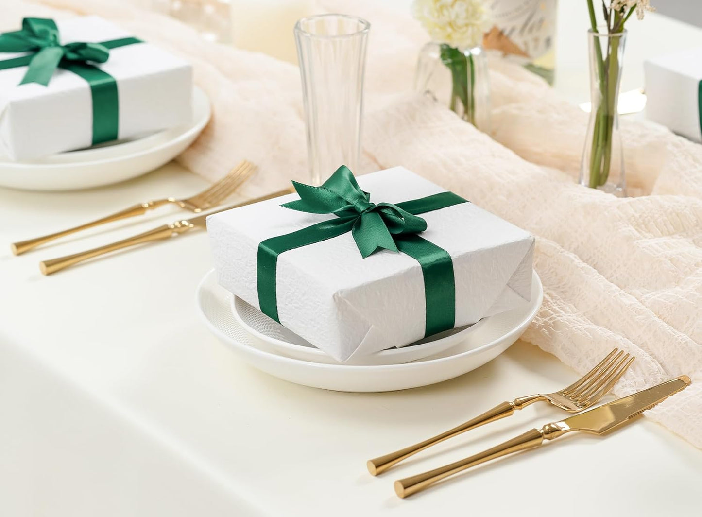 Forest Green Satin Ribbon 7/8 Inch x 50 Yards Double-Faced Ribbons for Christmas Gift Wrapping Crafts Flower Bouquet Wedding Paper Bows Invitations