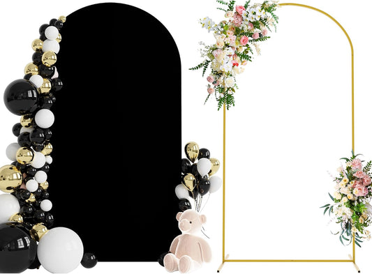 Wokceer 7.2 FT Wedding Arch Stand and Arch Cover, Metal Arch Backdrop Stand with Arch Stand Cover for Birthday Party Wedding Ceremony Bridal Baby Shower Event Decor, Black, DoorCover 1.2M-Black-K