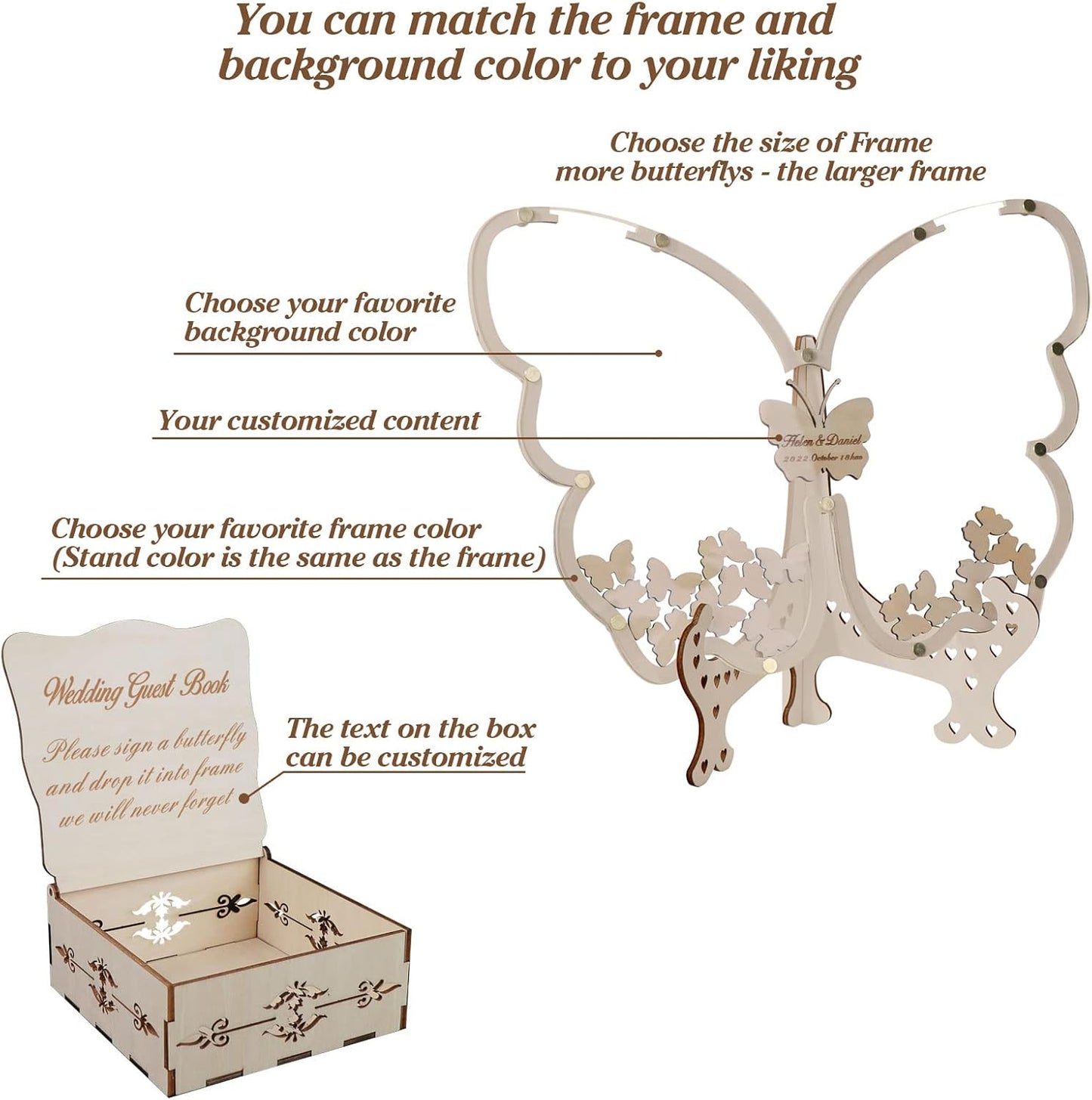 14Colors Butterfly Guest Book Alternativey for 40 Guests to 200 Guests,Rustic Drop Wooden Signs for Wedding,Quinceanera,Birthdays and Baby Show