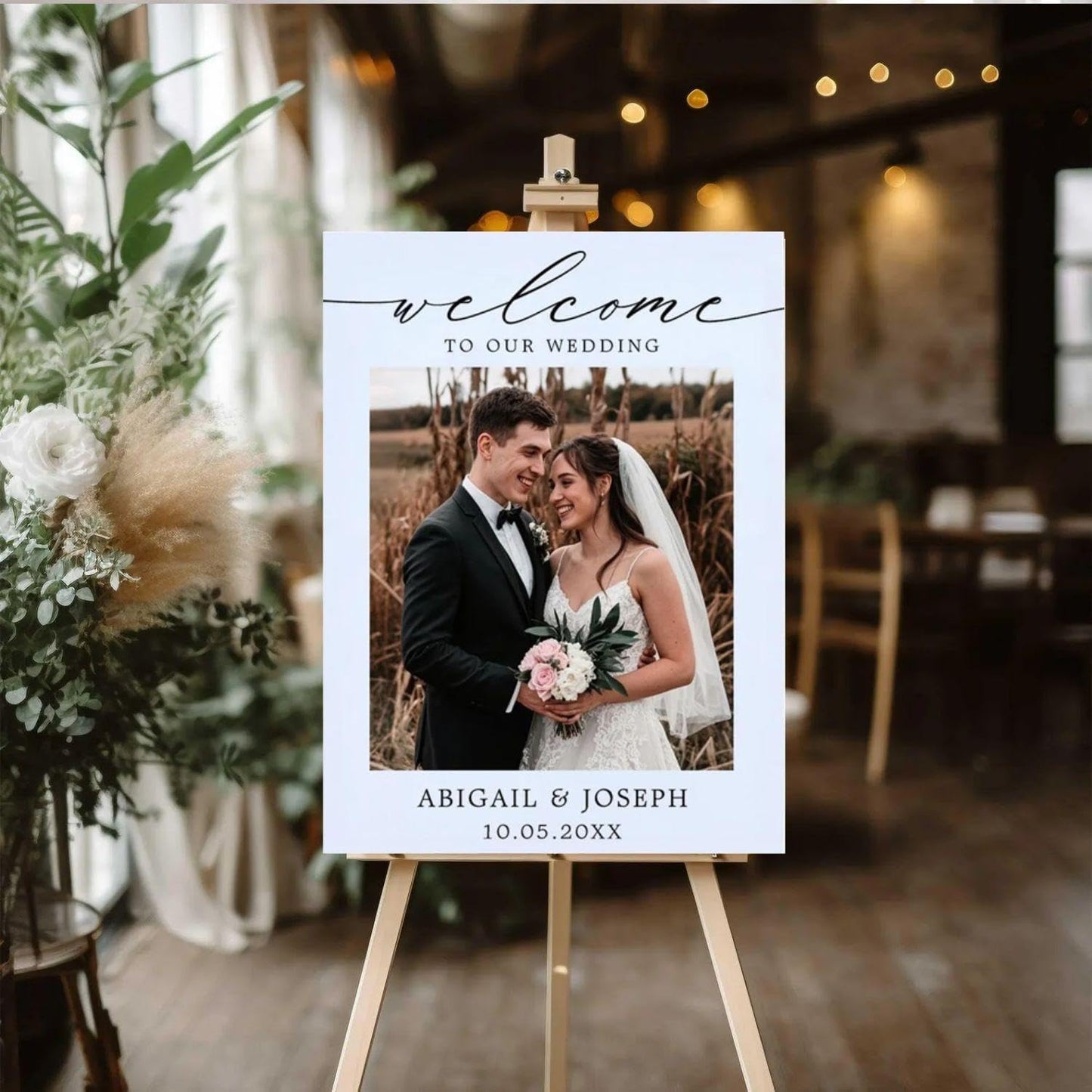 Welcome Wedding Signs, Minimalist Photo Wedding Sign Decorations Signage 12" X 18" (Small), 27" (Medium), 36" (Large), Plastic, Modern, Pole Mount, Weather