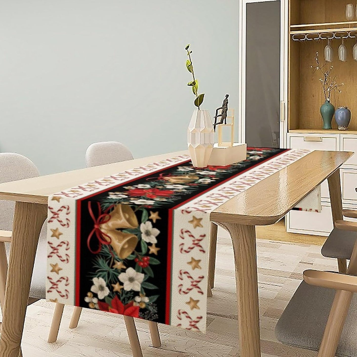 Christmas Table Runner, Xmas Holiday Seasonal Winter Table Cloth Kitchen Dining Table Decoration for Home Party Decor 13x70 Inch