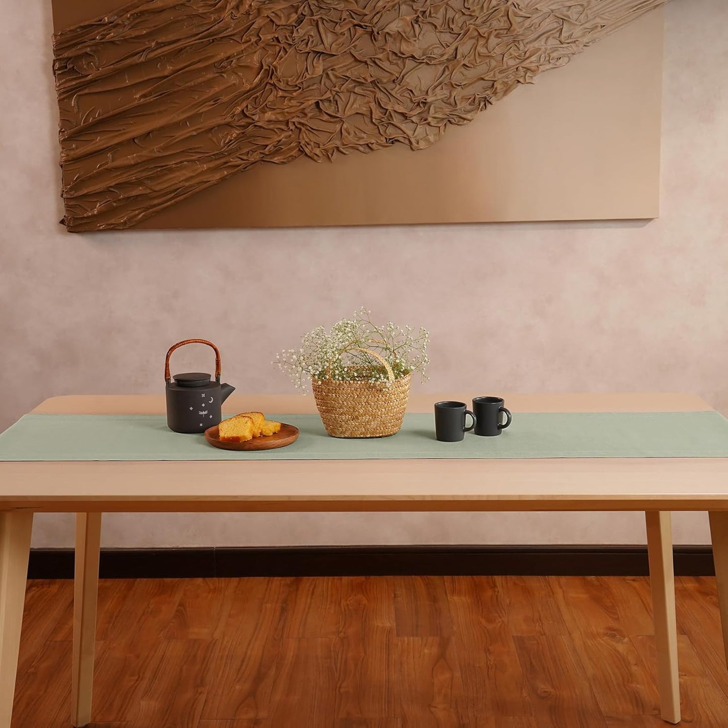 Hemstitch Linen Table Runner 36 inches – 100% Pure Linen Sage Green Table Runner 14 x 36 Inch Ideal for Dresser and Coffee Tables – Spring, Summer, Wedding Decorations, Gift – Elara